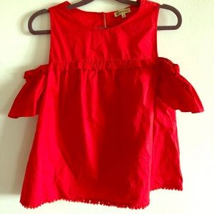 Democracy small red blouse cut out shoulders
